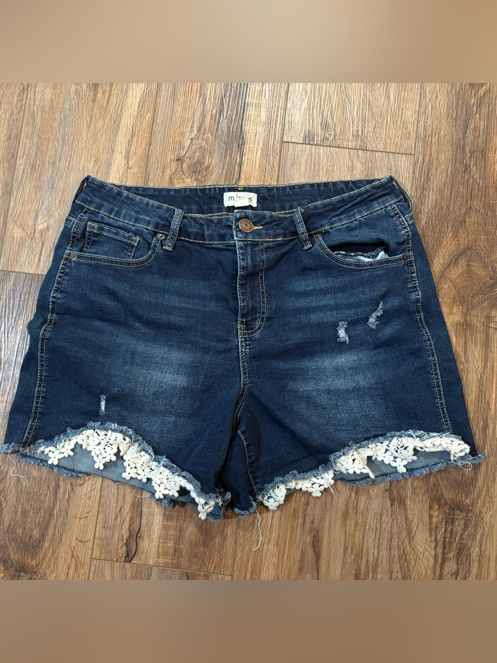 Dark Wash Denim Lace Trim Women's Shorts
